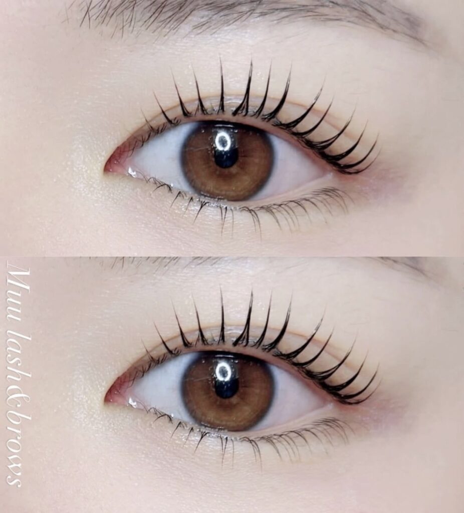 Muu lash & browsのまつ毛パーマ施術例(目元のアップ)