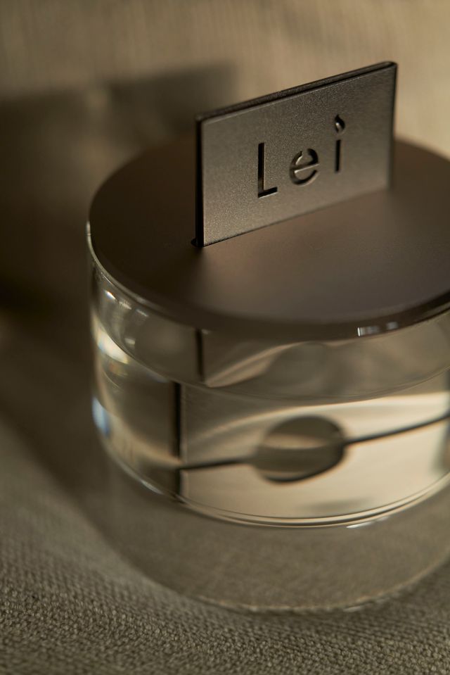 Close-up of the Lei card diffuser in soft light