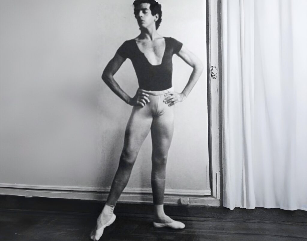 Black-and-white archival photograph of Simon Alcantara during his years as a classical ballet dancer.
